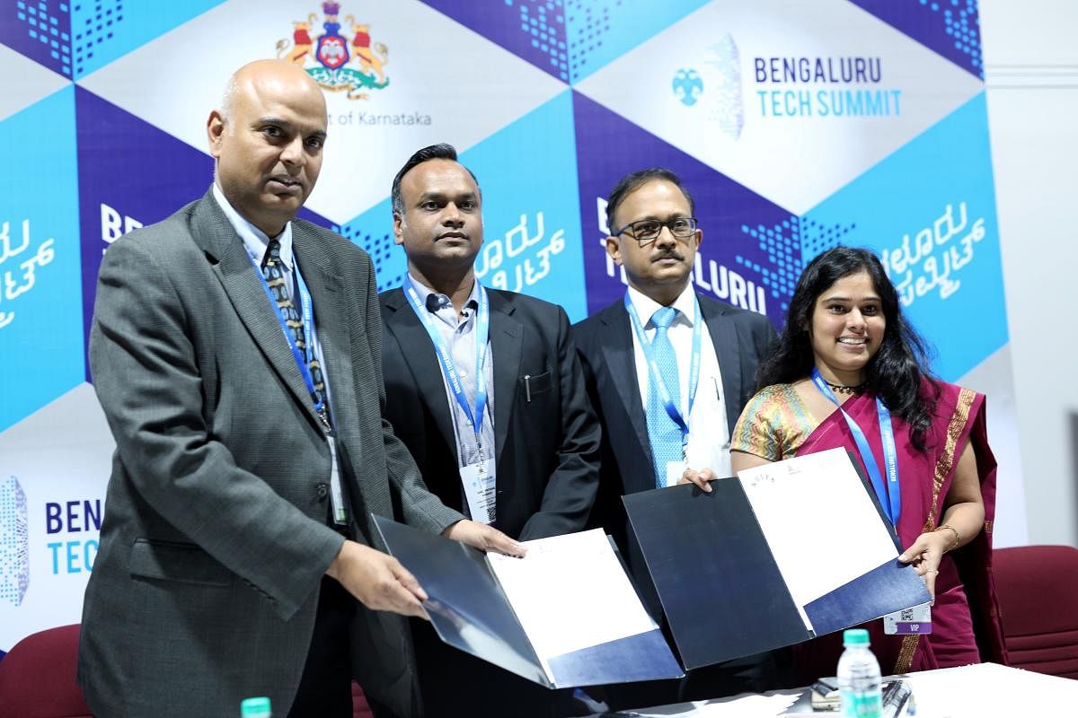 The Government of Karnataka signed an MoU with the US multinational conglomerate, 3M, in Bengaluru on Saturday. Priyank Kharge, IT-BT & Tourism Minister, Krish Sridhar, Head R&D, 3M; Gaurav Gupta, Principal Secretary, IT-BT Department and Salma Fahim, MD, KBITS are seen. Under the partnership, all the 4,500 startups registered with Karnataka government will get mentoring services by 3M, along with access to their innovation centres.
