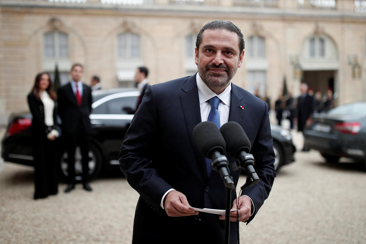 Saad al-Hariri, who announced his resignation as Lebanon's Prime Minister while on a visit to Saudi Arabia, talks to journalists after a meeting with the French President at the Elysee Palace in Paris, France, November 18, 2017. REUTERS