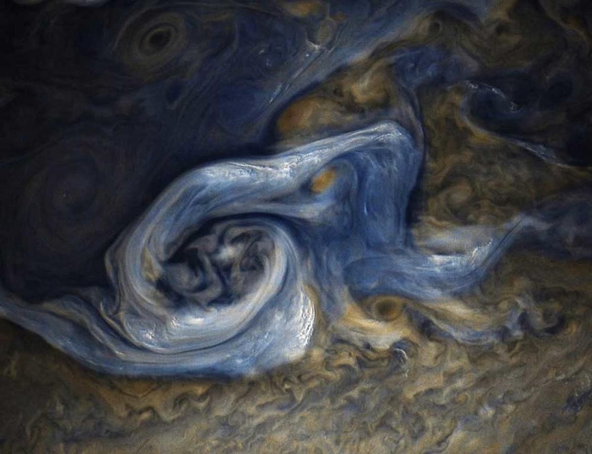 A storm on Jupiter, as captured by NASA's Juno. NASA photo.