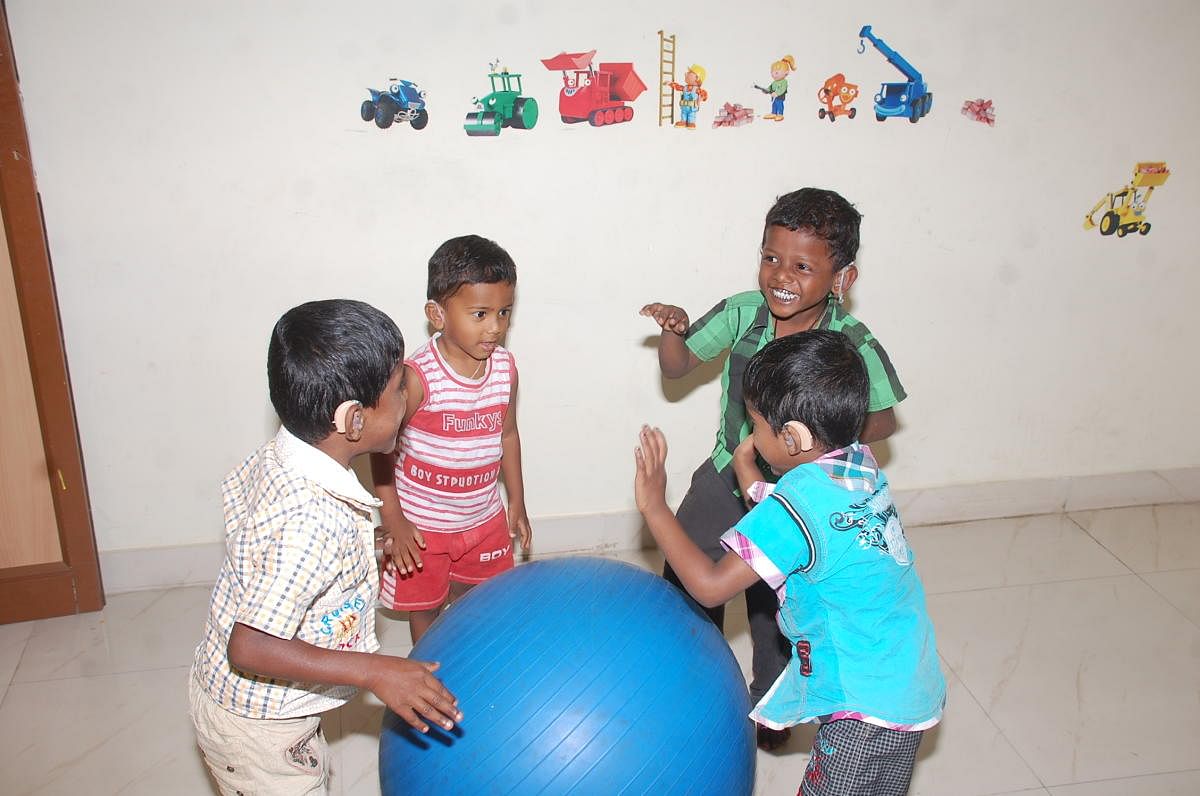 Children in a pre-school for the hearing impaired.