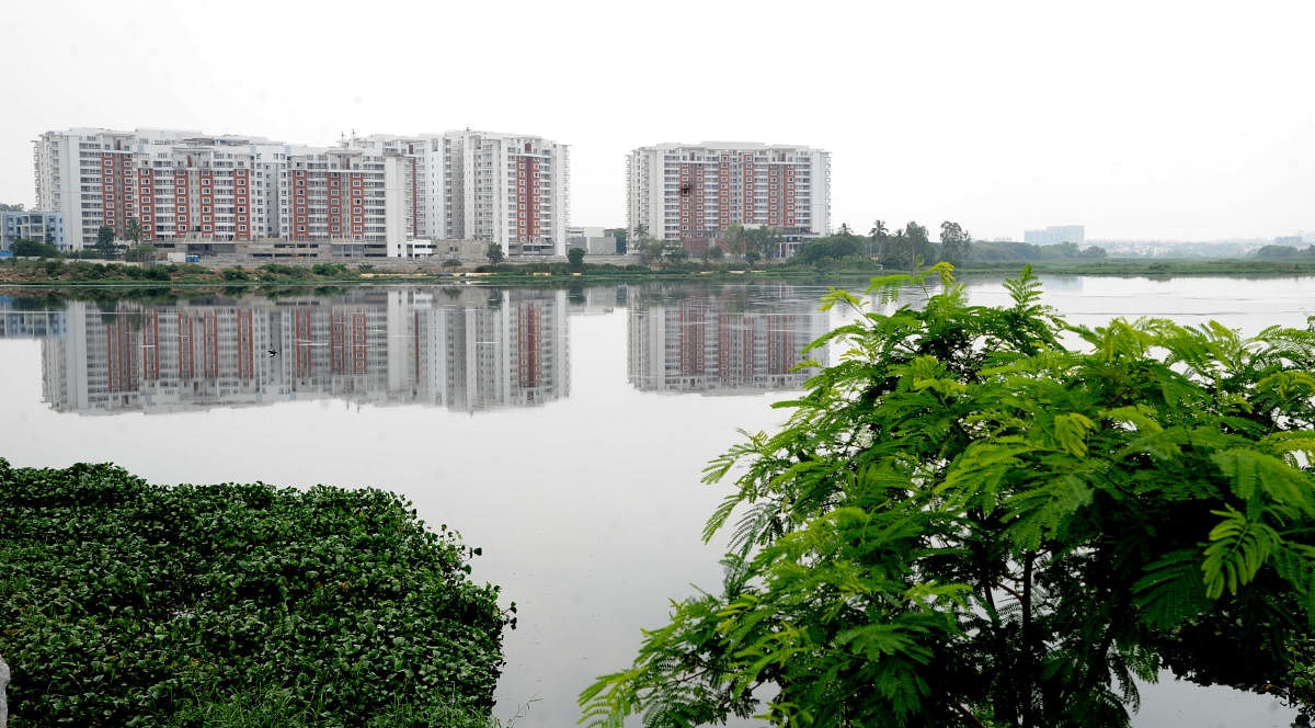 New apartments comming up near Bellandur lake in Bengaluru on Tuesday. Photo Srikanta Sharma R.
