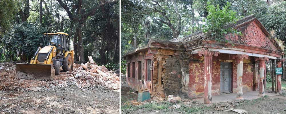 Krumbiegel Hall, an old building which was in a dilapidated condition has been razed down by the horticulture department in Lalbagh, Bengaluru.Krumbiegel Hall (right) Photo by S K Dinesh
