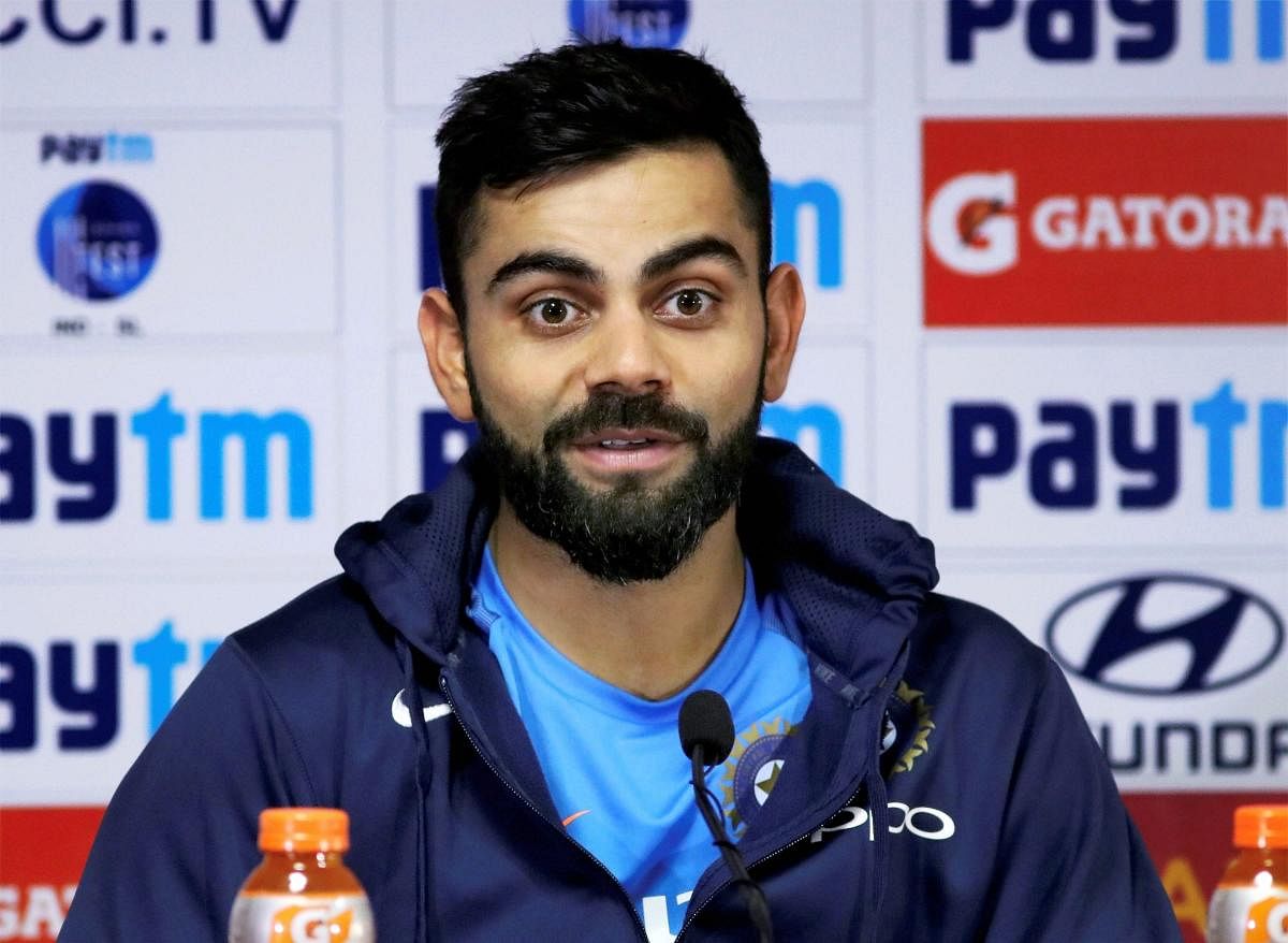Nagpur: India's captain Virat Kohli reacts during a press conference in Nagpur on Thursday, ahead of the 2nd test match against Sri Lanka. PTI Photo (PTI11_23_2017_000090B)