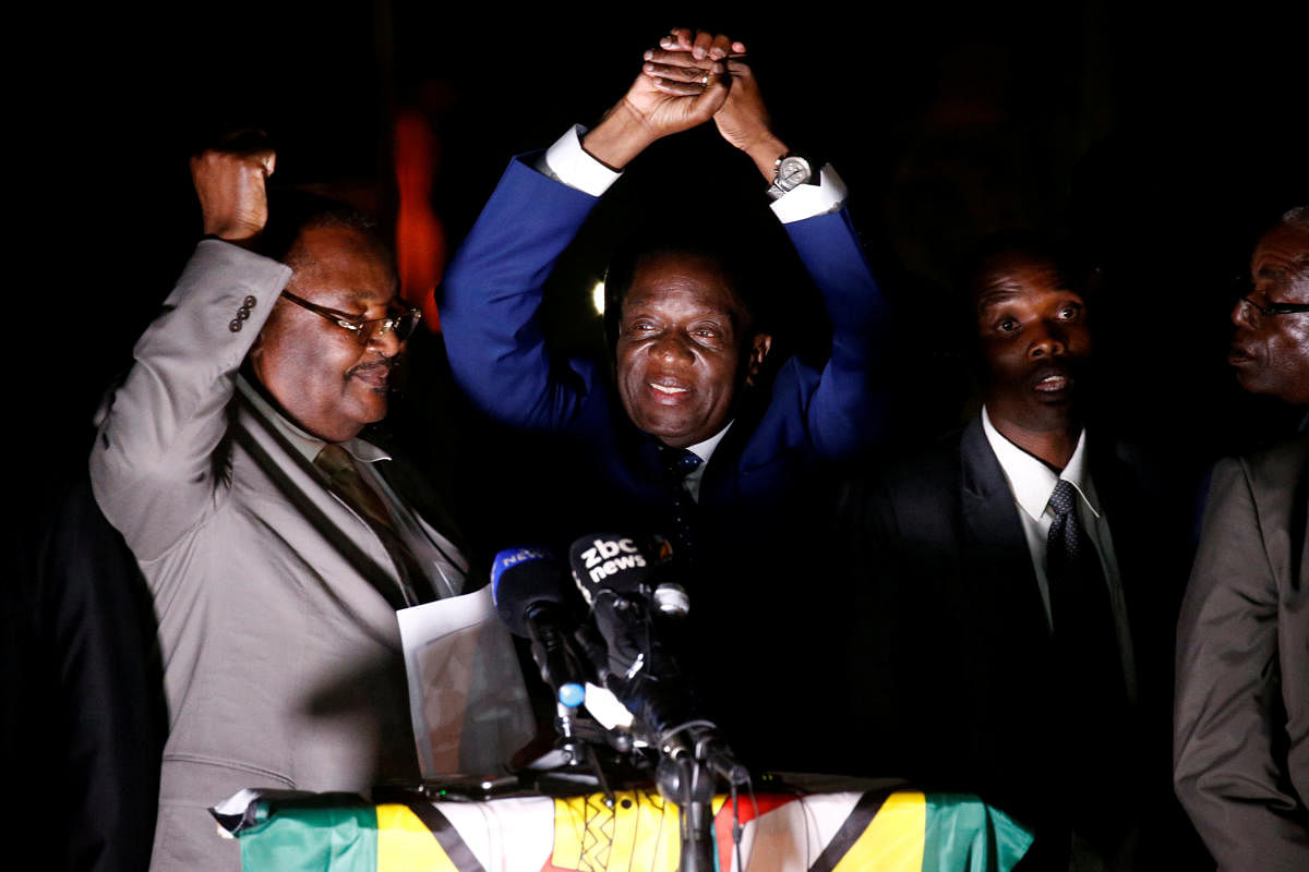 Zimbabwe's former Vice-President Emmerson Mnangagwa, who is due to be sworn in to replace Robert Mugabe as President, addresses supporters in Harare. Reuters Photo