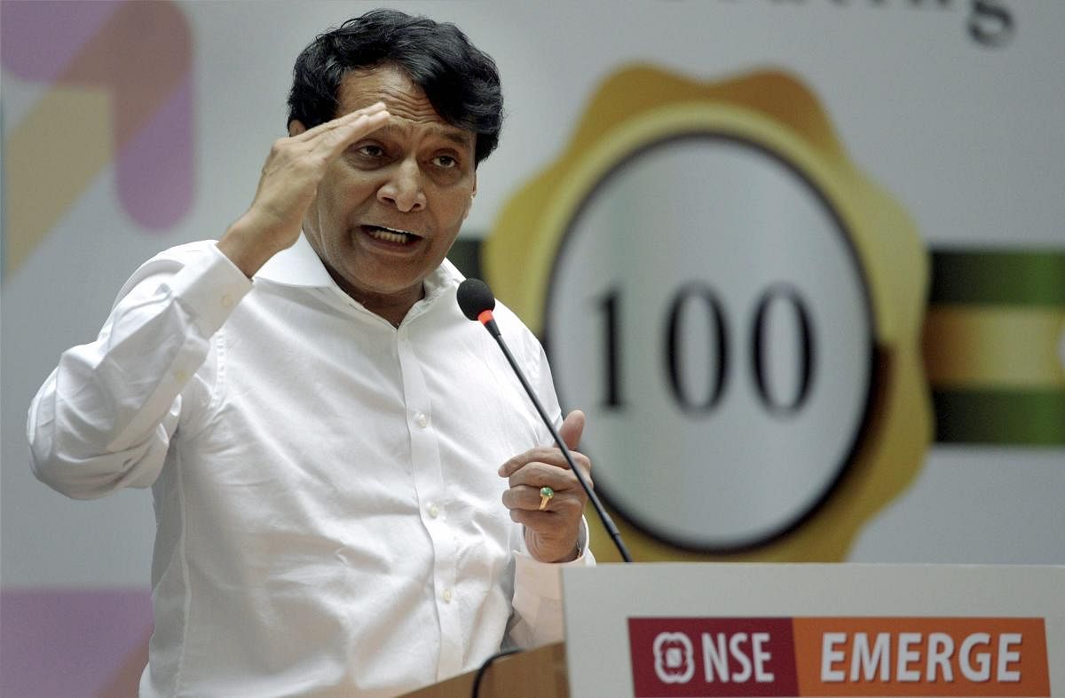Union Minister for Commerce & Industry Suresh Prabhu during the celebration of the 100th IPO listing at the National Stock Exchange in Mumbai on Monday.