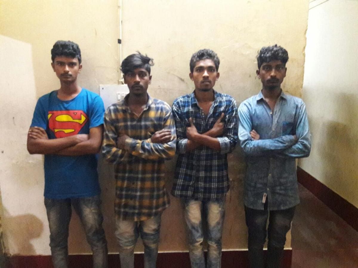 The Kumaraswamy Layout police arrested Santu, Jeeva, Mutthu and Arjun while the Talaghattapura police arrested the fifth suspect in connection with a robbery case.