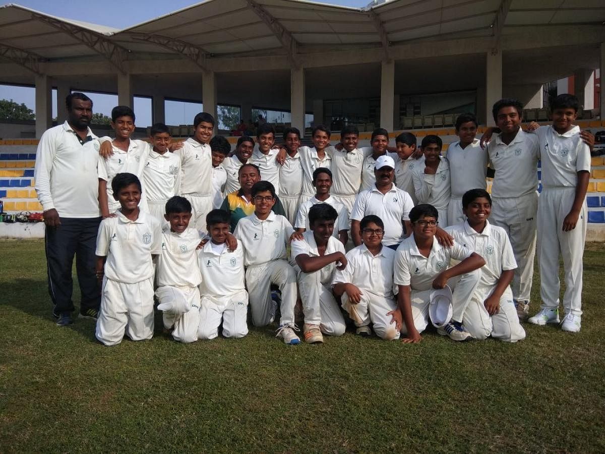 Champs: Delhi Public School, South, winners of the KSCA Group I, Division I, under-14 cricket tournament for BTR Cup. From Left (Top row): Shyam, Mrinal, Shiv, Manas, Akhil, Anirudh, Satvik, Tarun, Ashwin, Raghuveer, Sireesh, Aditya Keshav, Thrishar, Aarush, Gynaneshwar, Bhuvan. (Middle row): Jaydeep , Ayush, Afsar. (Bottom row) Yashas, Chiranth, Aadesh, Harshil, Aditya Anil, Anirudh SM, Ankur, Adithya P.