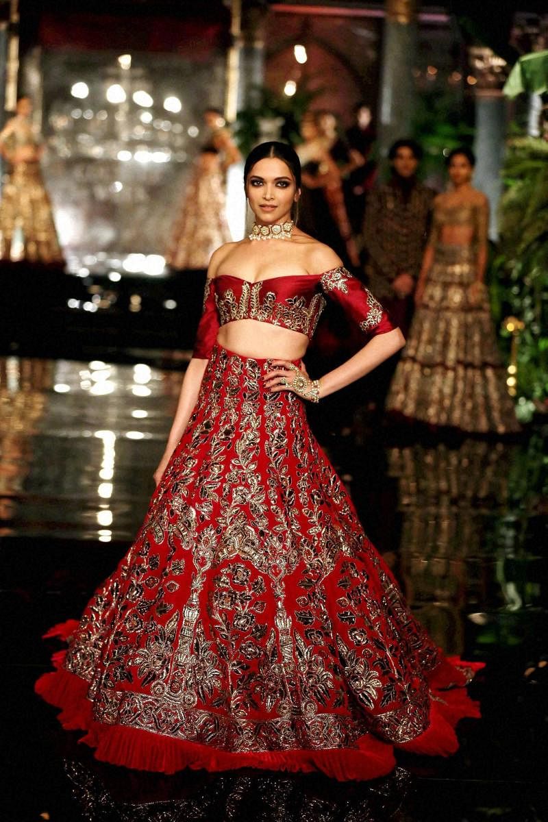 Off-shoulder 'lehengas' are ruling the roost.