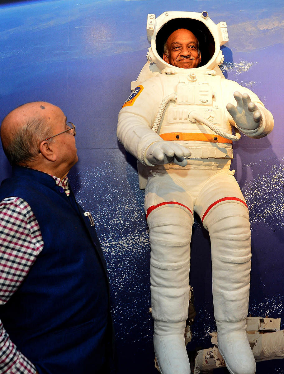 Chairman of Indian Space Research Organisation (Isro), A S Kiran Kumar, and former chairman K Kasturirangan at the newly inaugurated Space Technology gallery in Visvesvaraya Industrial and Technological Museum on Tuesday. DH Photo