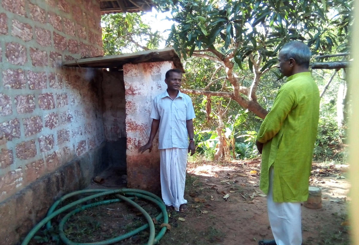 A haphazardly built toilet without a soak pit in Kanyana, Dakshina Kannada district.