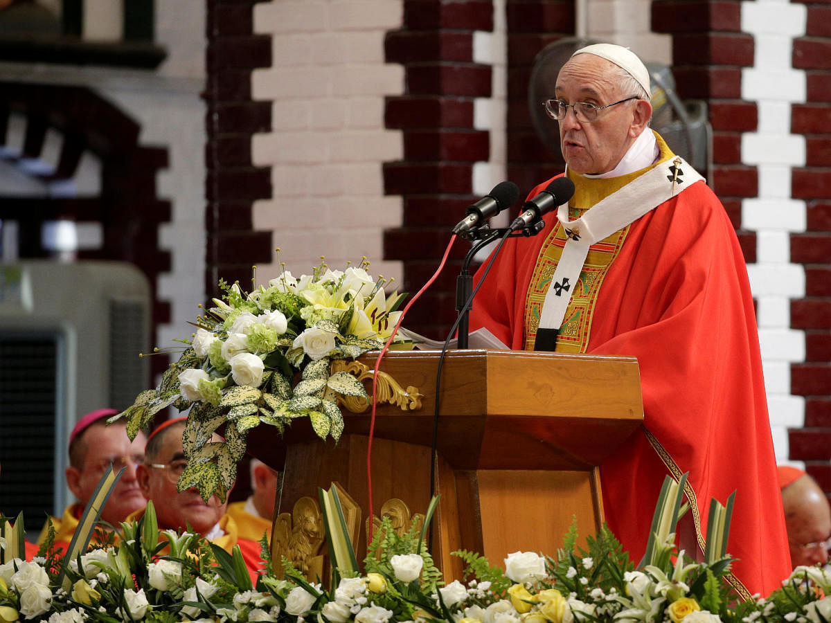 Pope Francis leads a Mass at St Mary's Cathedral in Yangon, Myanmar