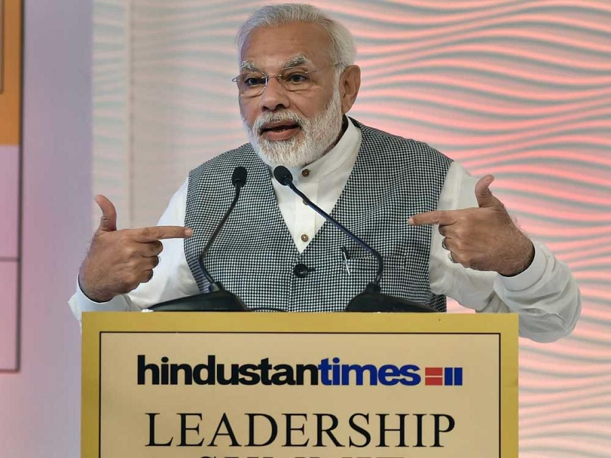 Prime Minister Narendra Modi speaks during the Hindustan Times Leadership Summit in New Delhi, on Thursday. PTI Photo