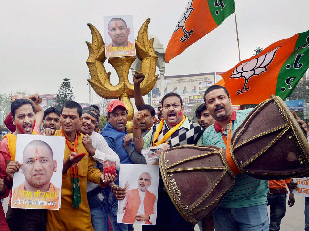 The elections, coming eight months after the BJP's landslide victory in the UP Assembly polls, are being seen as the first popularity test for the Yogi Adityanath government. PTI file photo