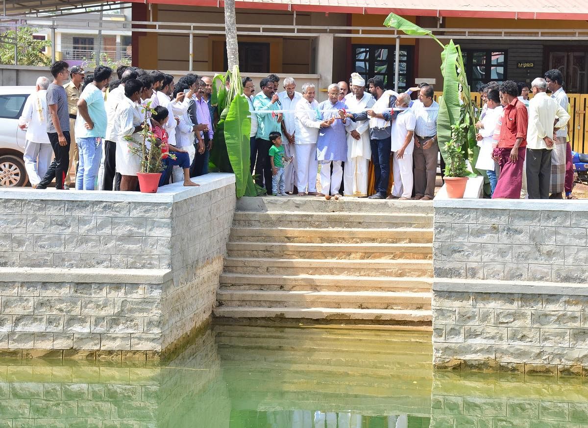 MLA J R Lobo inaugurates the rejuvenated lake at Kordabbu Daivastana at Jappinamogaru.