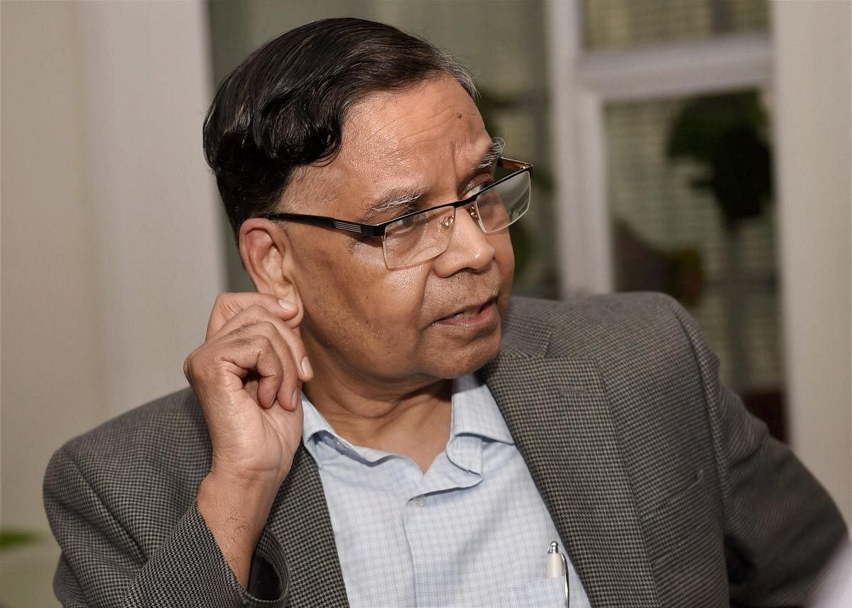 New Delhi: NITI Aayog vice-chairman Arvind Panagariya talking to the media at his office in New Delhi on Tuesday after announcing his dicision to leave the Aayog wef August 31. PTI Photo by Subhav Shukla (PTI8_1_2017_000082B)