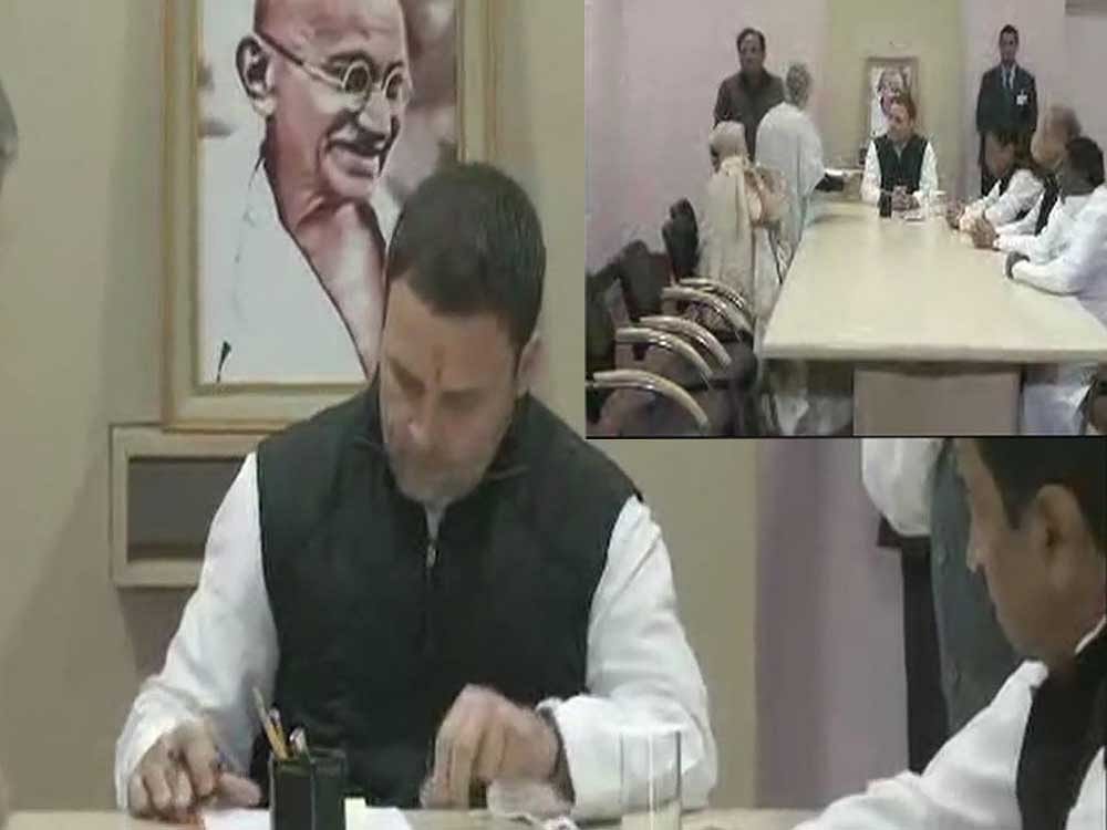 Congress Vice President Rahul Gandhi files his nomination papers for the party's chief post. Image Courtesy: ANI/Twitter