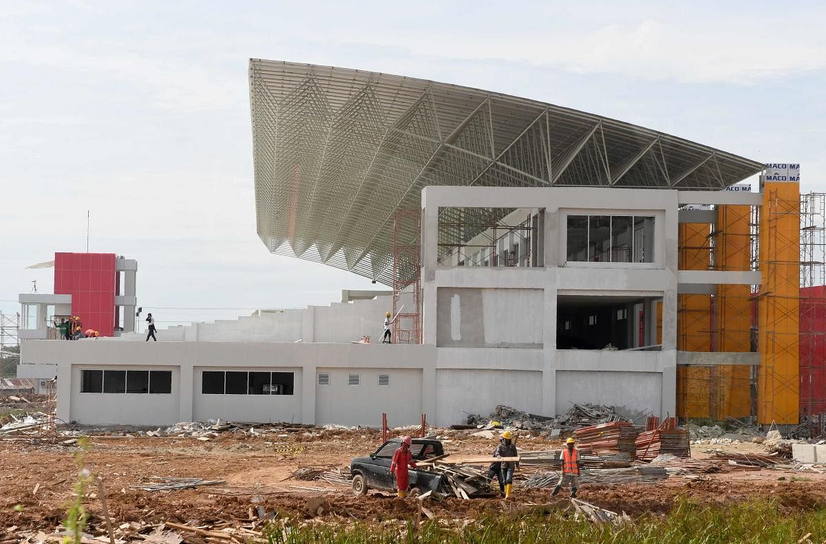 Construction work at the rowing venue of the 2018 Asian Games in Palembang is still underway.