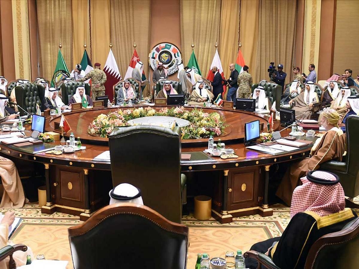 Foreign Ministers of the Gulf Cooperation Council (GCC) attend a meeting in Bayan Palace, in Kuwait City, Kuwait, December 4, 2017.