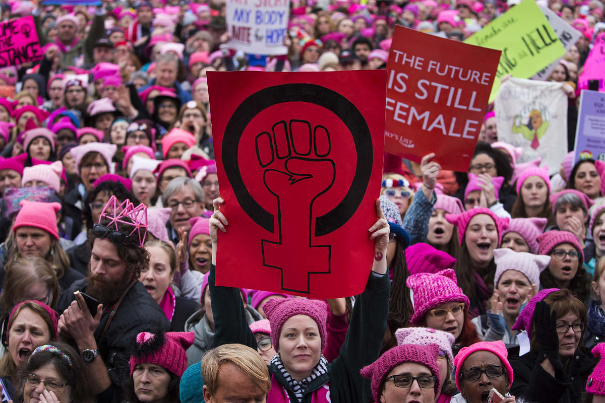 Thousands of protesters take part in the Women's March in Washington, Jan. 21, 2017. The day after what many had assumed would be the inauguration of the first female president, hundreds of thousands of women flooded the streets of Washington, and many more marched in cities across the country, in defiant, jubilant rallies against the man who defeated her. (Ruth Fremson/The New York Times)