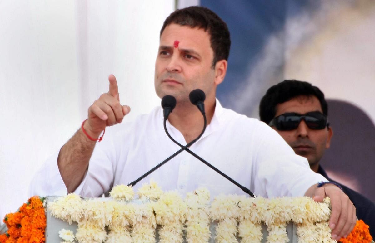 Congress vice-president Rahul Gandhi addresses a election rally in Kutch district of Gujarat. PTI FILE
