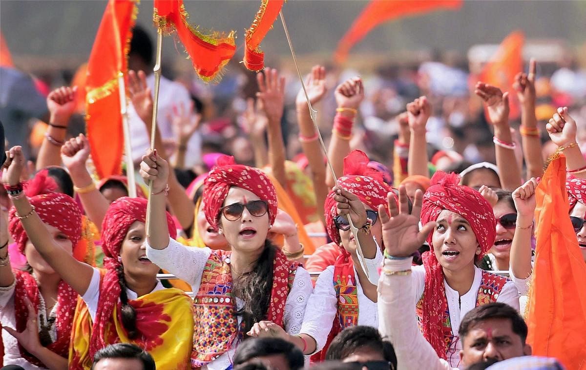 Members of Sri Rajput Karni Sena shout slogans during a protest against Sanjay Leela Bhansali's movie Padmavati, in Gandhinagar, Gujarat. PTI FILE