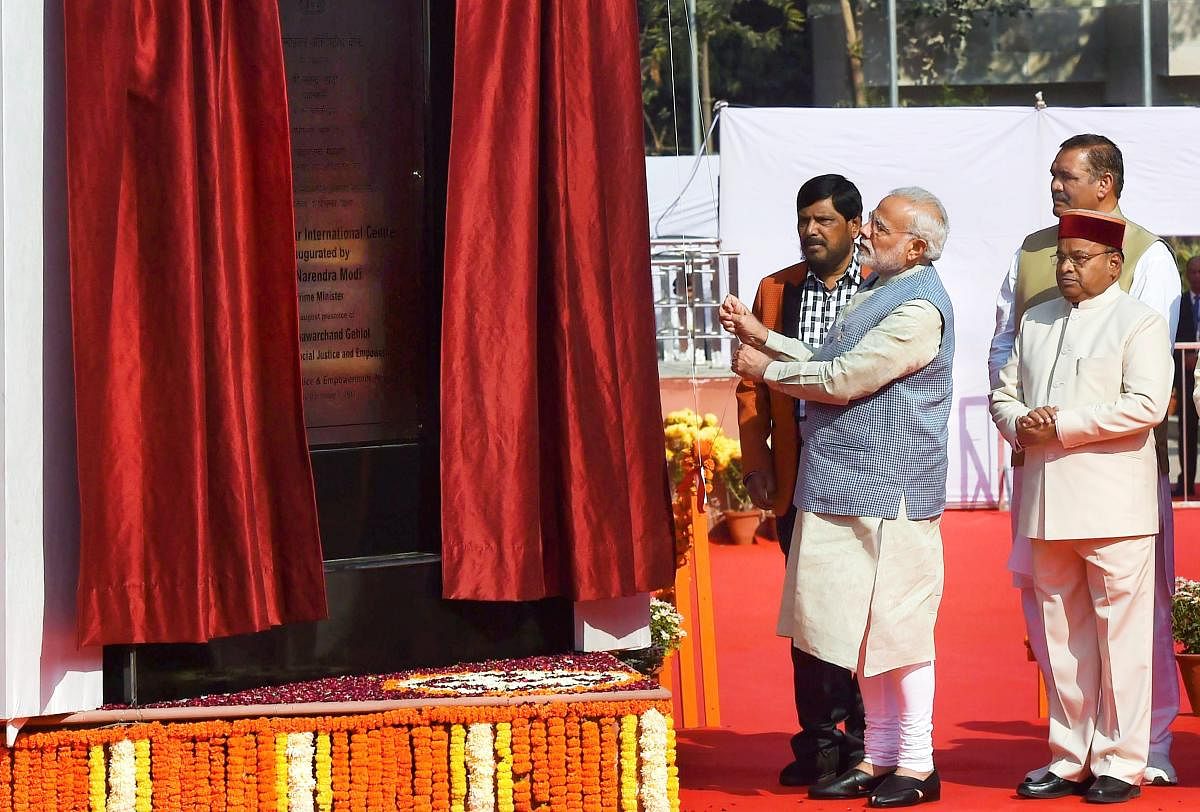 Prime Minister Narendra Modi inaugurates Dr Ambedkar International Centre in New Delhi on Thursday. PTI