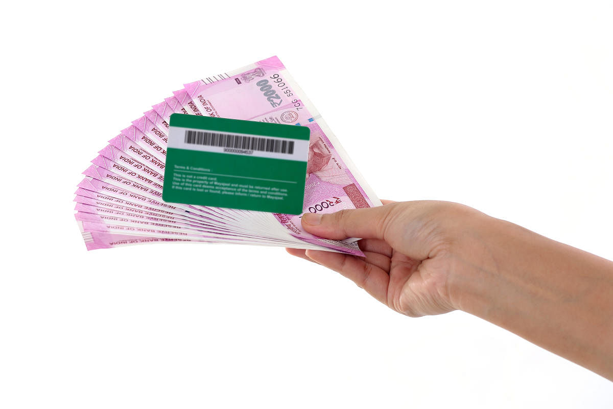Cashless economy- Indian rupee notes and debit cardcashless