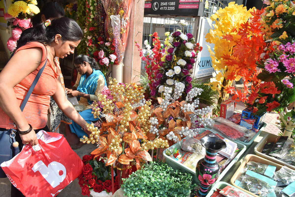 Bengalureans shopping for Christmas decorations and tree.