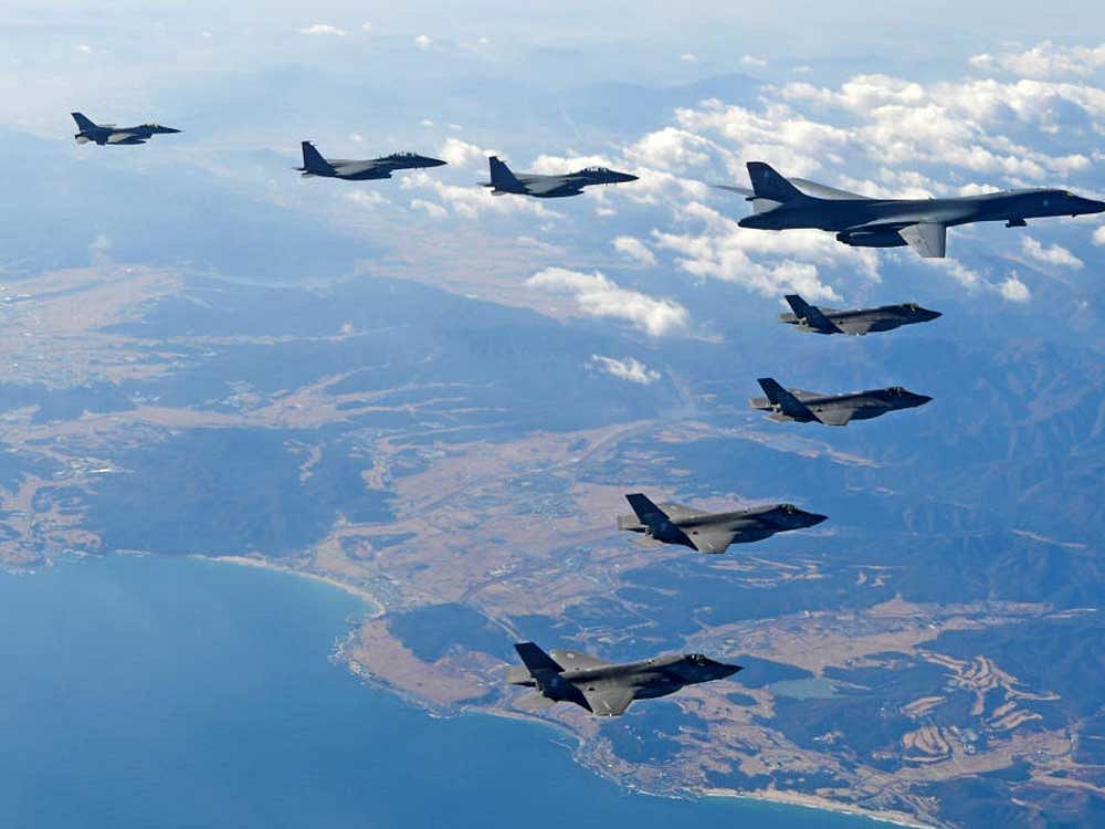 The two-day exercise - the sixth since June last year - kicked off in waters near the Korean peninsula and Japan, Seoul's defence ministry said. Reuters photo