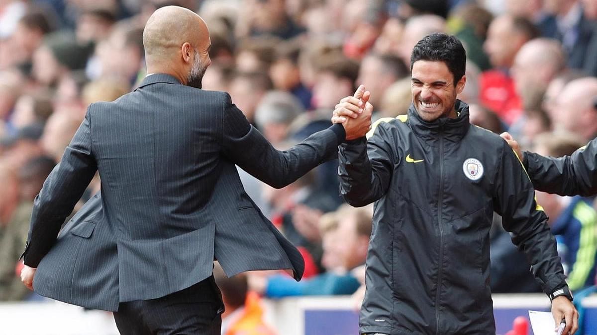 Manchester City's assistant coach Mikel Arteta (right) was left with blood streaming down his face after a bust-up involving up to 20 players and members of staff following the Manchester derby. File Photo