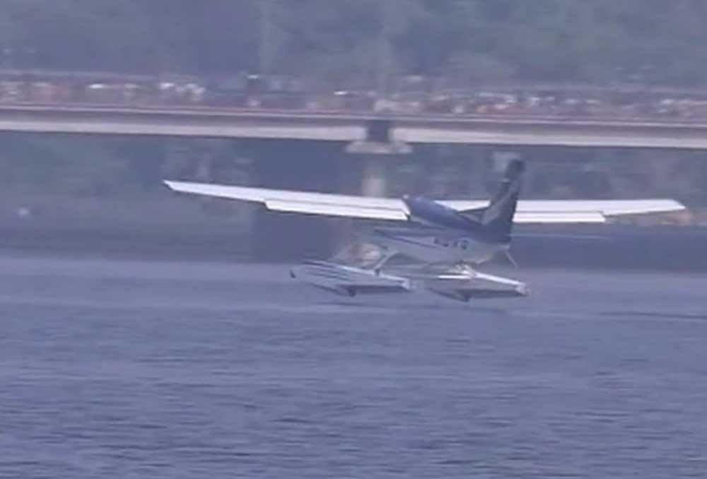 Modi boarded the single-engine sea-plane from near the Sardar Bridge. Photo credit: Twitter/ANI