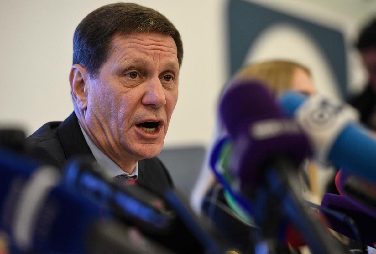 President of the Russian Olympic Committee, Alexander Zhukov address the media in Moscow on Tuesday. Reuters