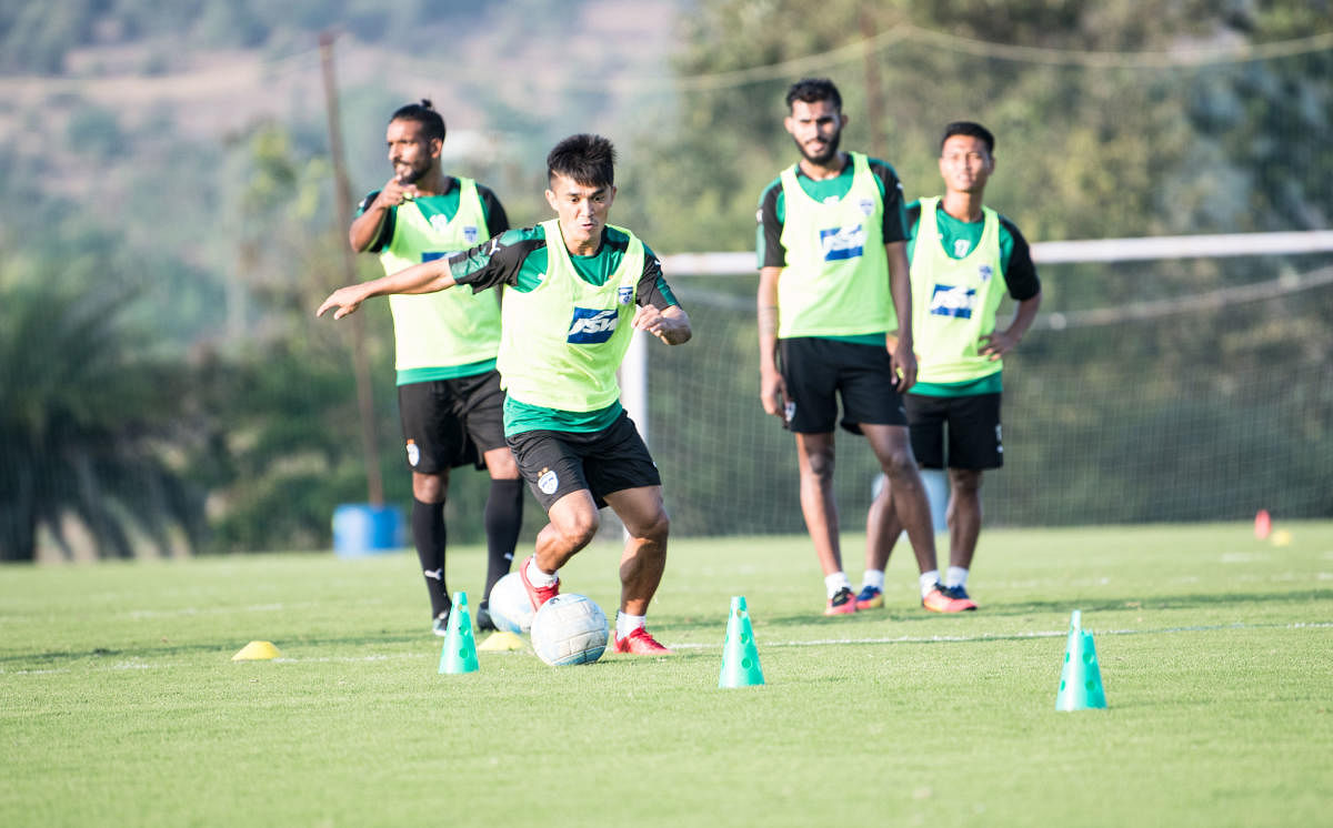 Getting in shape: Bengaluru FC players train ahead of their tie with Pune on Thursday. BFC media