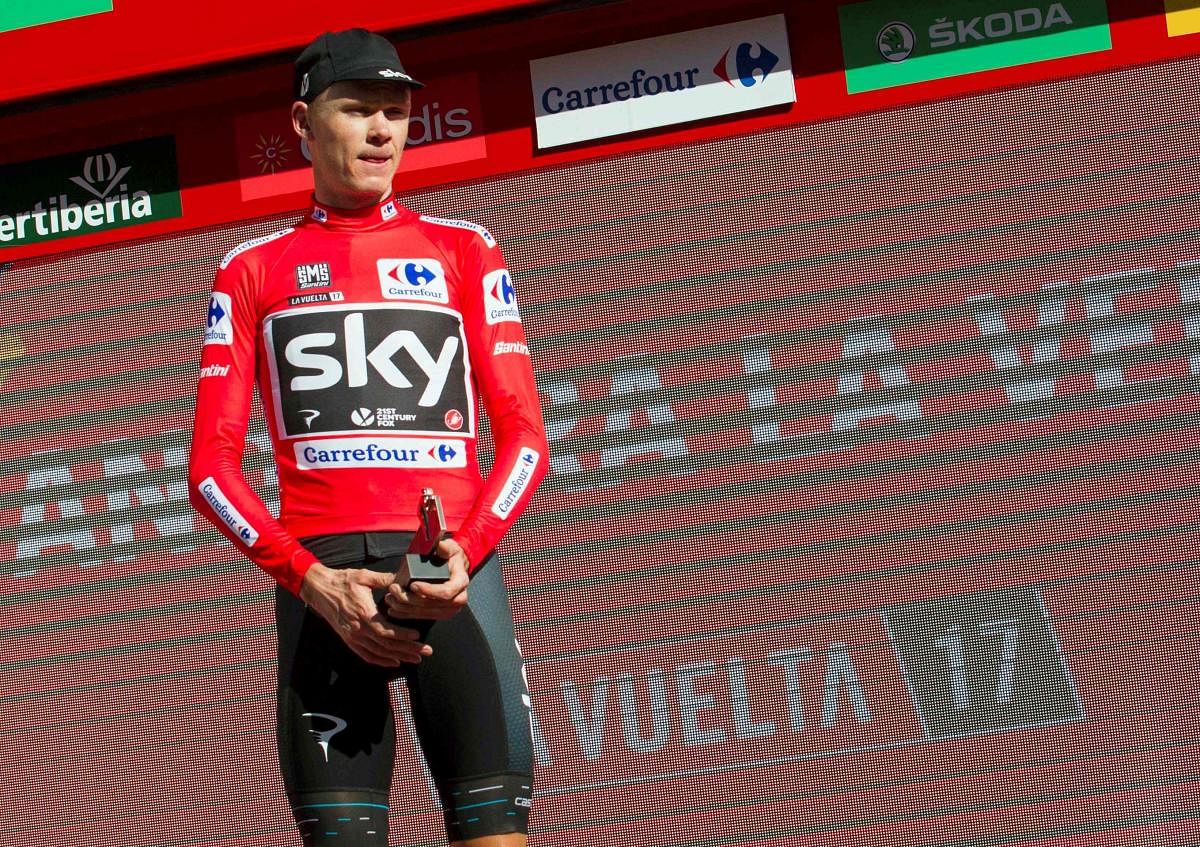 (FILES) This file photo taken on August 21, 2017 shows Sky's British cyclist Chris Froome posing on the podium with the leader's red jersey at the end of the 3rd stage of the 72nd edition of "La Vuelta" Tour of Spain cycling race in Andorra la Vella. Froome, four-time winner of the Tour de France, has been tested positive for the bronchodilator 'Salbutamol' during the 2017 Tour of Spain that he won, the International Cycling Union (UCI) said in a statement on December 13, 2017. / AFP PHOTO / JAIME REINA