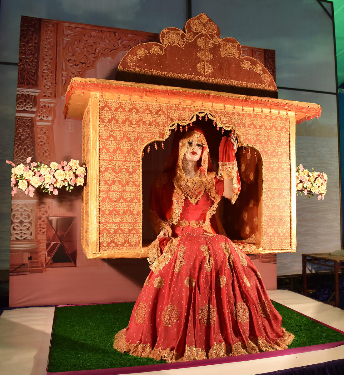 An Indian Doli, made of 145-kg structural material, fondant, sugar paste, royal icing and rice krispy at the annual cake show organised at St Joseph's Indian High School grounds in Bengaluru on Thursday. dh photo