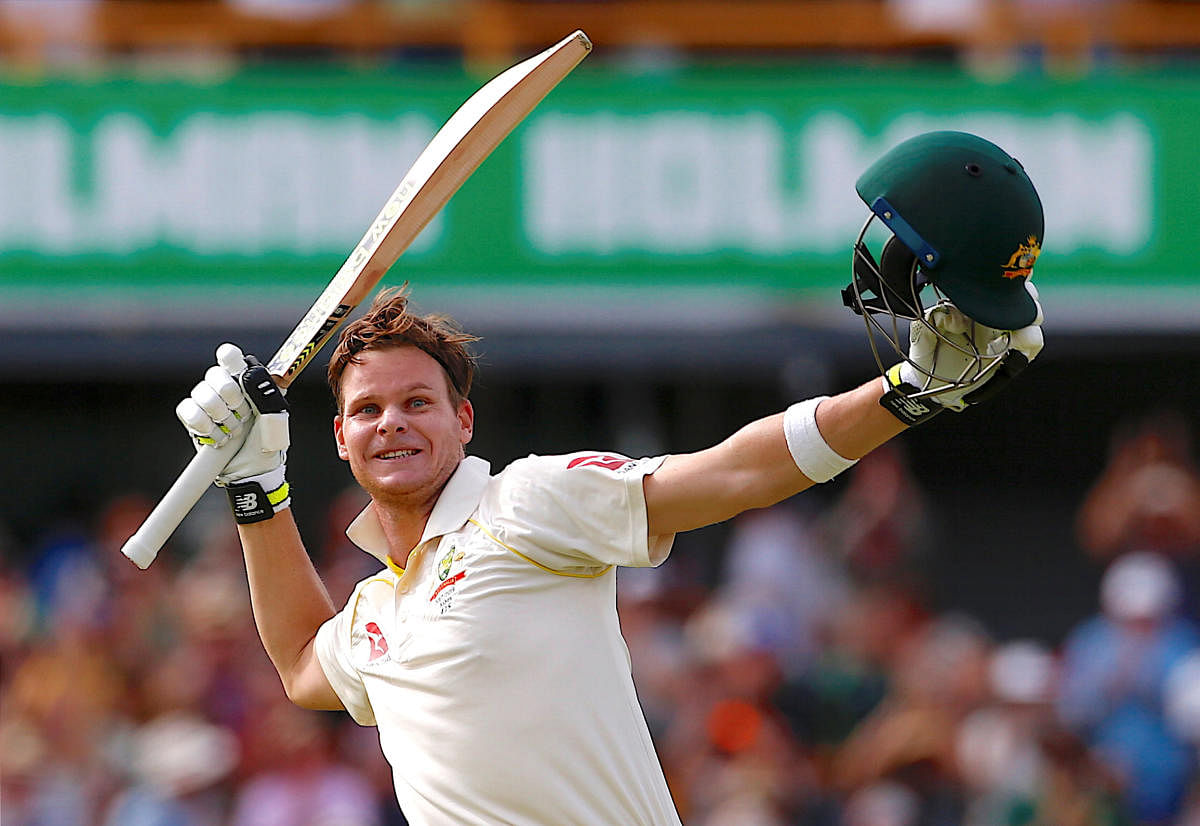 Australia's captain Steve Smith celebrates reaching his double century during the third day of the third Ashes cricket test match. Reuters file photo
