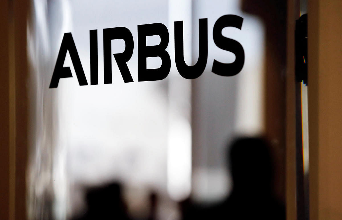 An Airbus logo is pictured during the delivery of the new Airbus A380 aircraft to Singapore Airlines at the French headquarters of aircraft company Airbus in Colomiers near Toulouse, France, December 13, 2017. REUTERS/Regis Duvignau