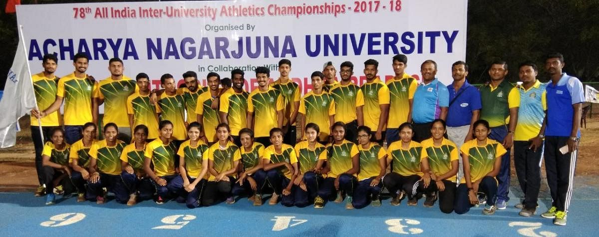 The Mangalore University team that won the All India Inter-university Athletics Championship.