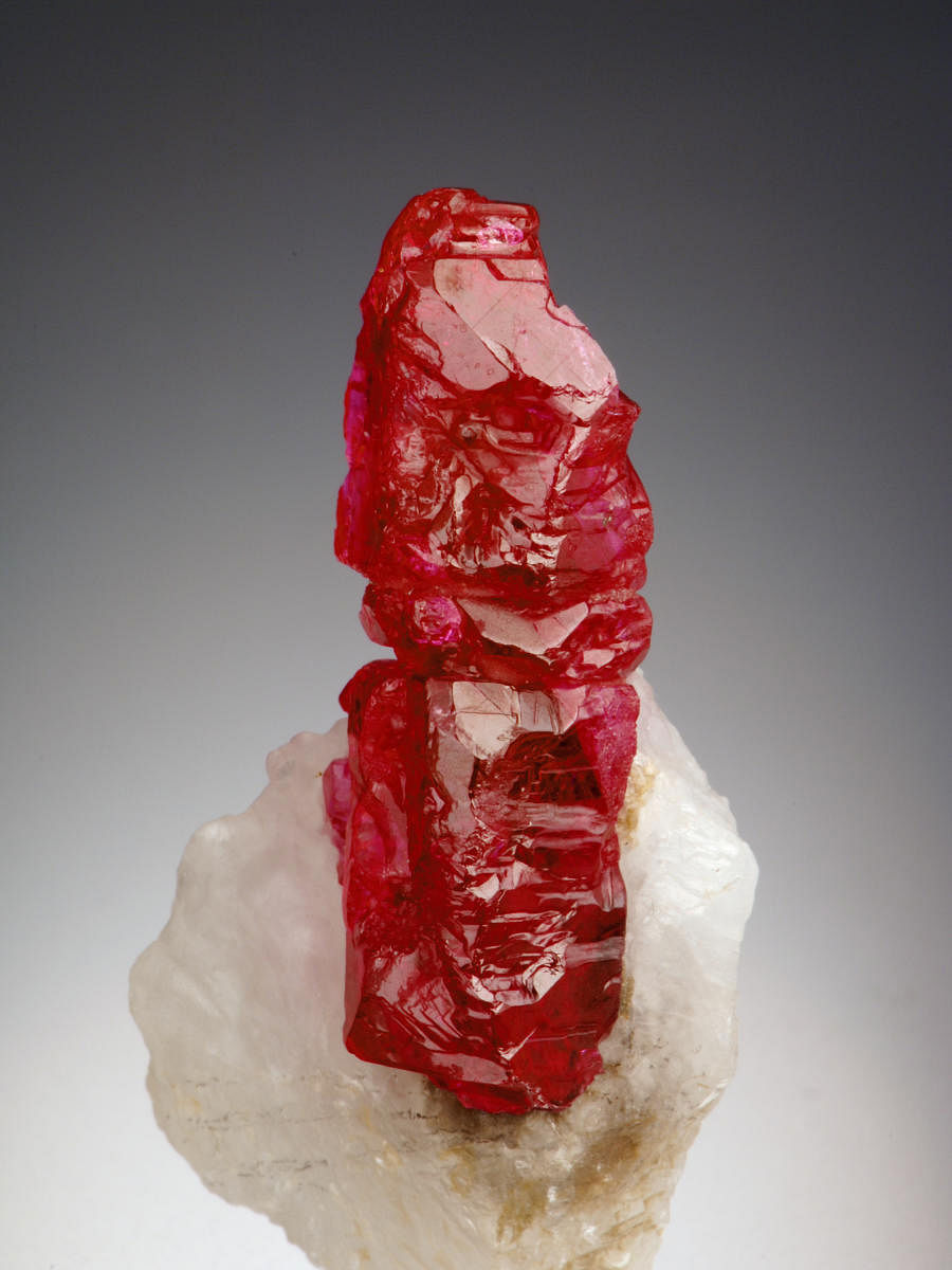 A ruby crystal from the mines of Myanmar's Mogok Valley. Researchers have linked ruby creation to collisions between continental land masses, proposing that rubies be renamed