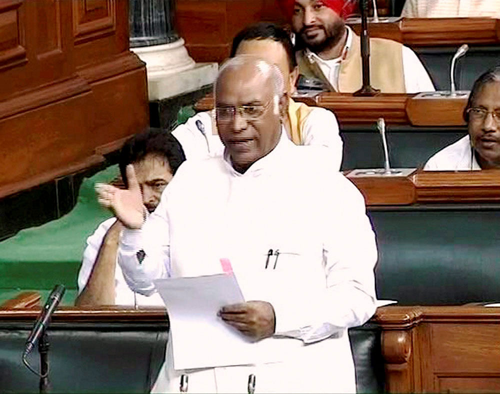 As soon as the Question Hour began, leader of Congress in the House Mallikarjun Kharge raised the issue but Speaker Sumitra Mahajan refused to entertain his demand during the Question Hour. pti file photo
