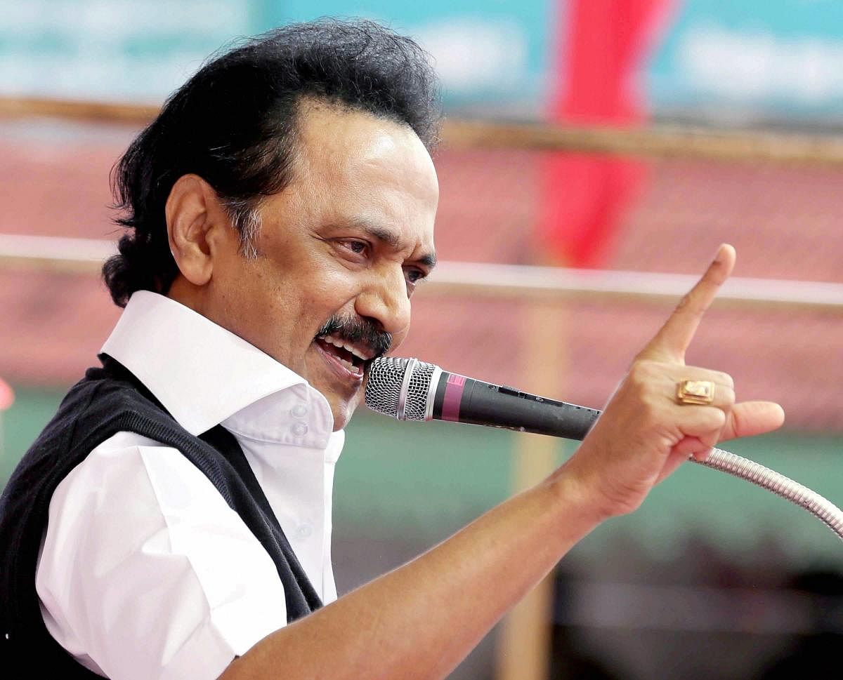 DMK Working President MK Stalin addresses a party meeting in Ooty on Sunday. PTI Photo