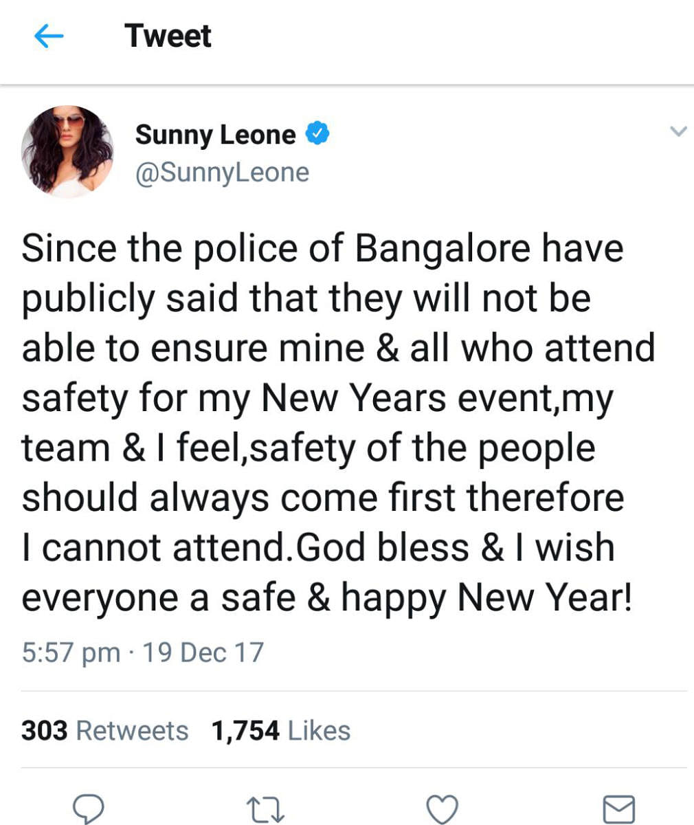 Sunny Leone's tweet.