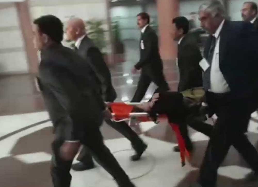 Union Minister Krishna Raj was rushed to Ram Manohar Lohia hospital where doctors attended her. Image courtesy @ANI Twitter