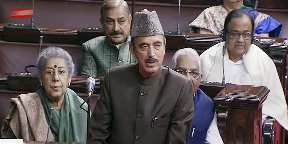 Opposition leader Ghulam Nabi Azad speaks in the Rajya Sabha in New Delhi on Wednesday, during the ongoing winter session of Parliament. PTI Photo