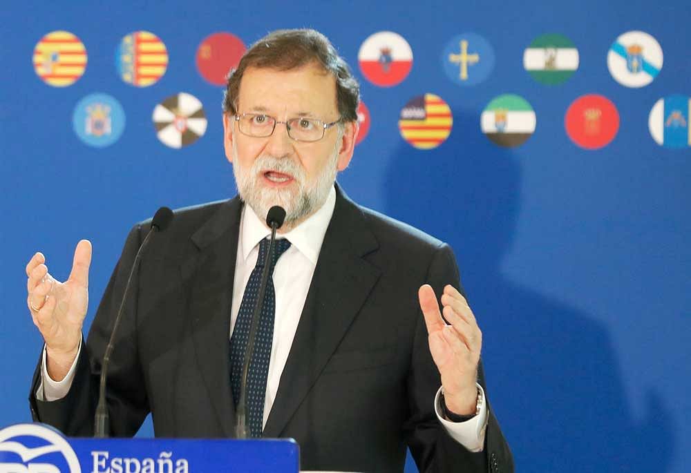 Spain's Prime Minister Mariano Rajoy attends a campaign event for the Catalonian regional elections at a hotel in Barcelona. Reuters file photo.