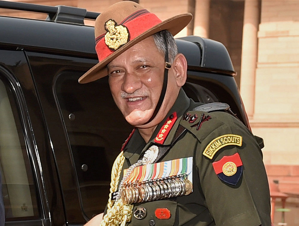 Army Chief General Bipin Rawat on Friday said peace talks with Pakistan can take place only when it stops supporting terrorists in Jammu and Kashmir. PTI photo.
