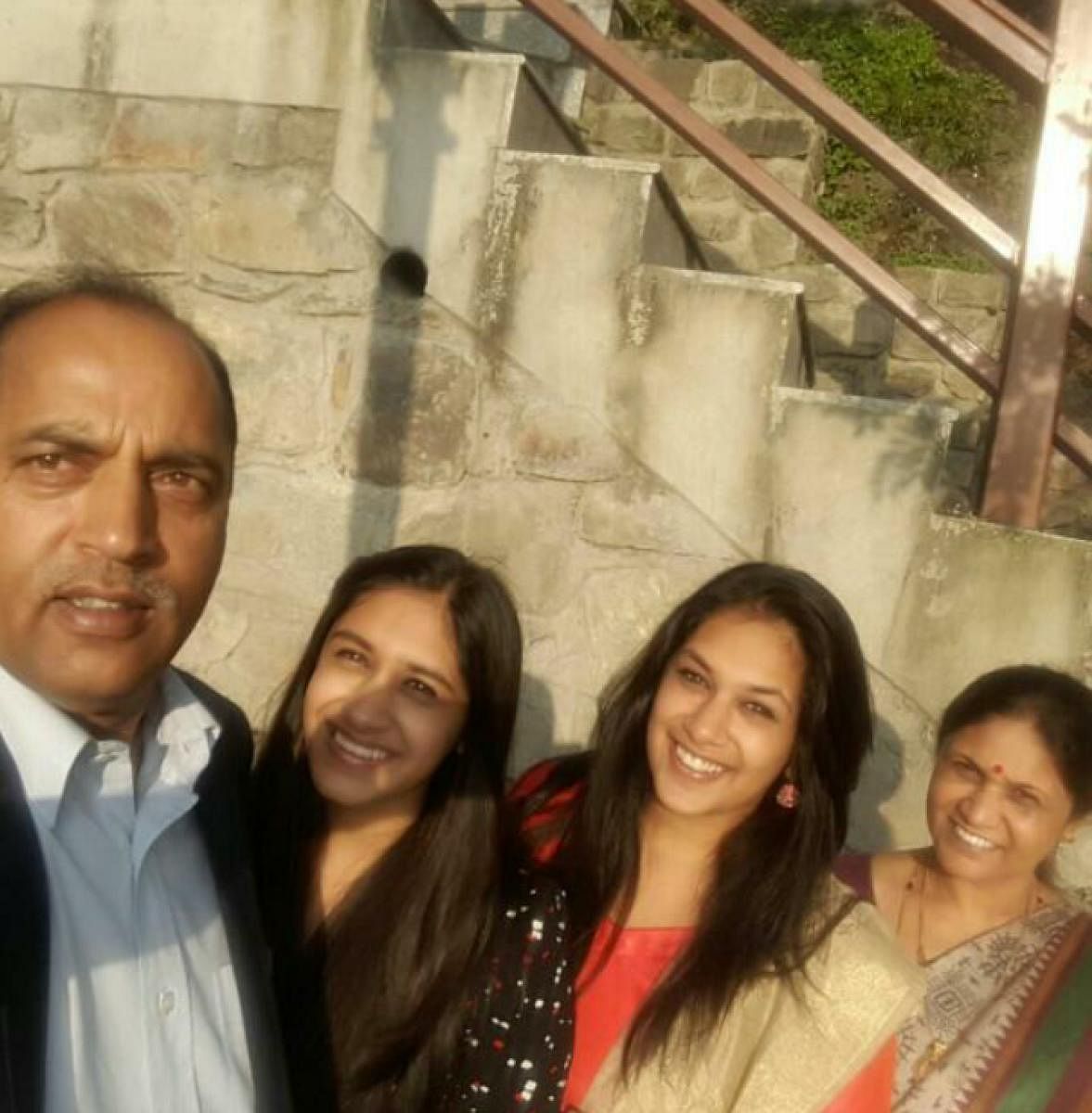 New Himachal Pradesh Chief Minister Jai Ram Ramesh along with his daughters and wife Dr Sadhana Thakur (extreme right)