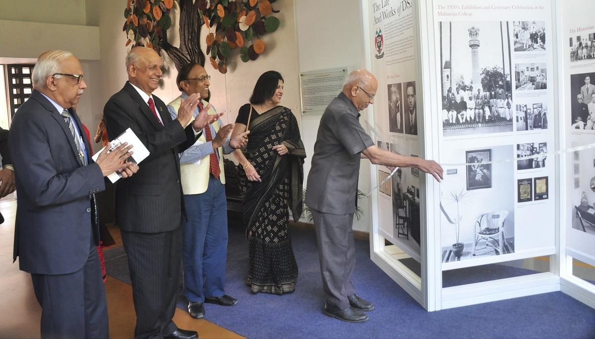MAHE former vice chancellor M S Valiathan inaugurates a photo exhibition organised as a part of Prof Achuta Rao Memorial History Conference in Manipal on Wednesday. Pro Chancellor Prof H S Ballal and Vice Chancellor Dr H Vinod Bhat look on.
