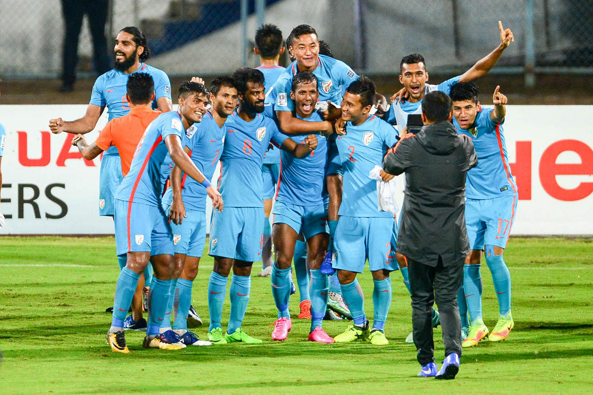 HAPPY TIMES Indian team made the cut for the AFC Asian Cup with an unbeaten record. DH FILE PHOTO
