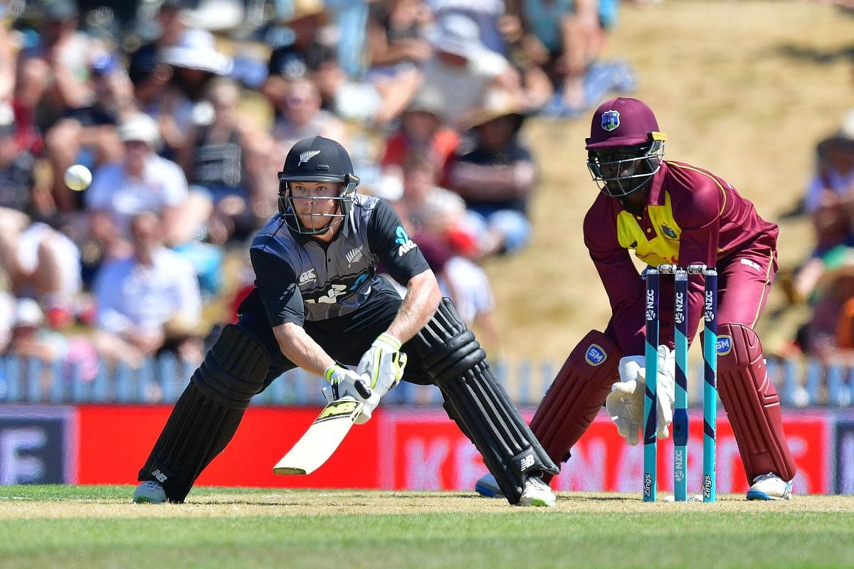 FANCIFUL New Zealand's Glenn Phillips attempts a scoop shot during his knock of 56 against the West Indies on Friday. AFP
